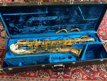 Vintage Yamaha Purple Logo YBS-61 Low A Baritone Saxophone in Gold Lacquer, Serial #2705